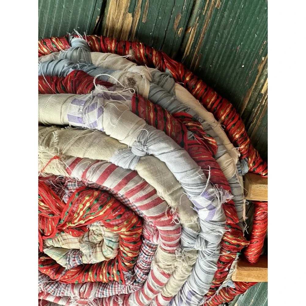 FABRIC WOVEN‎ BASKET 2 WOODEN HANDLES 14